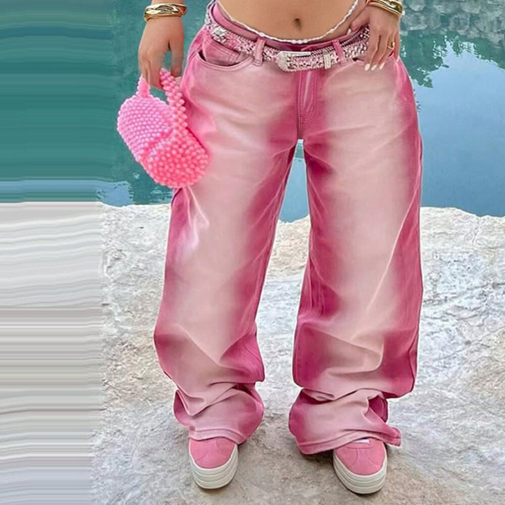 Streetwear Y2K Ombre Pink Denim Jeans